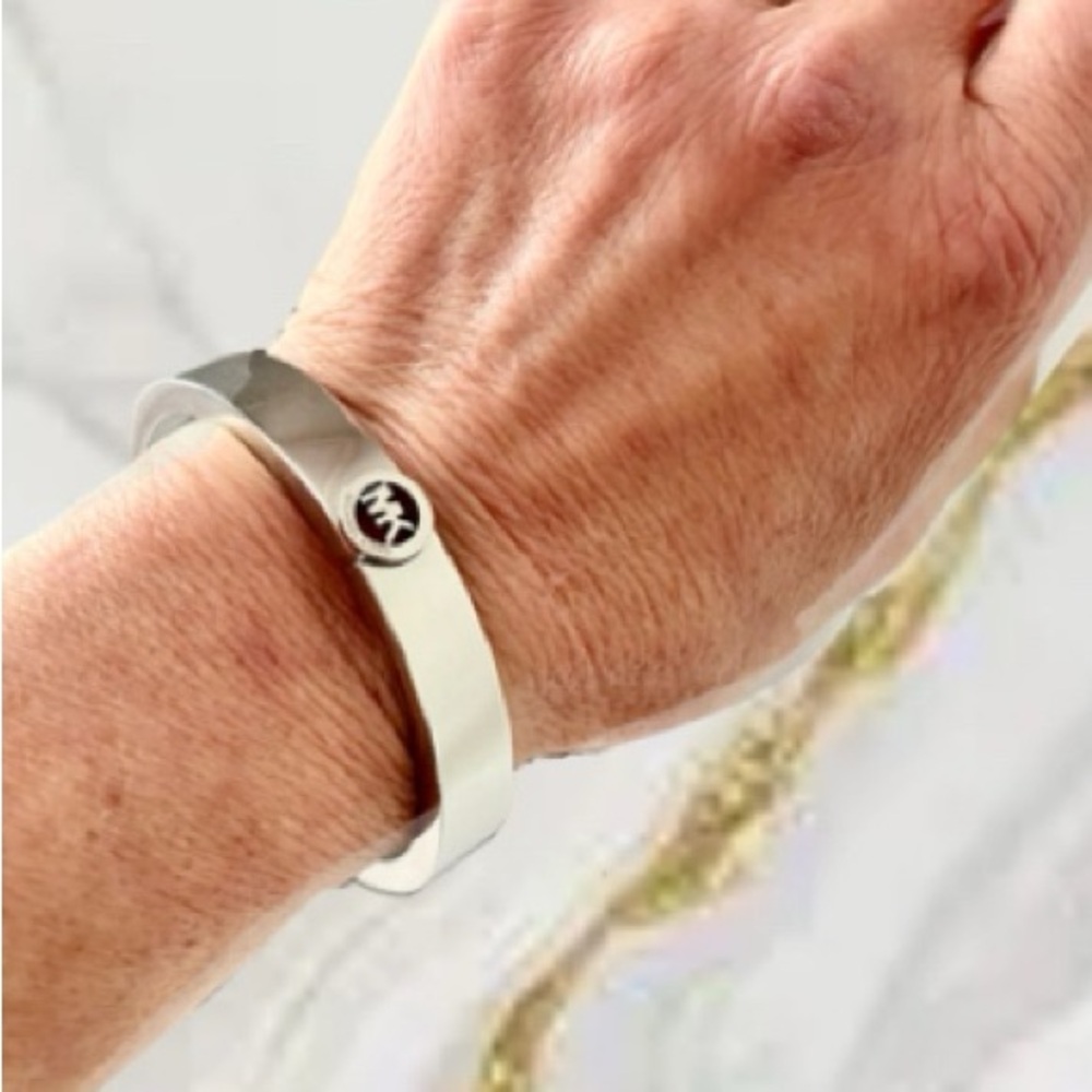 Michael Kors Silver Hinged Bangle Bracelet with MK Logo